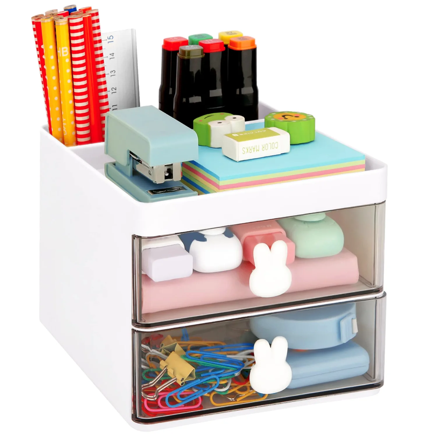 LETURE Small Desk Organizer with Drawer in White