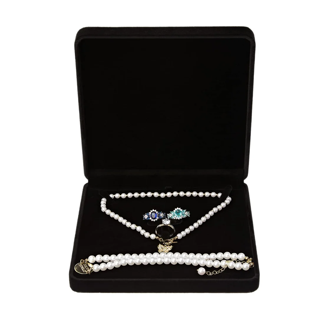 LETURE Square Velvet Set Box in Black, view 3