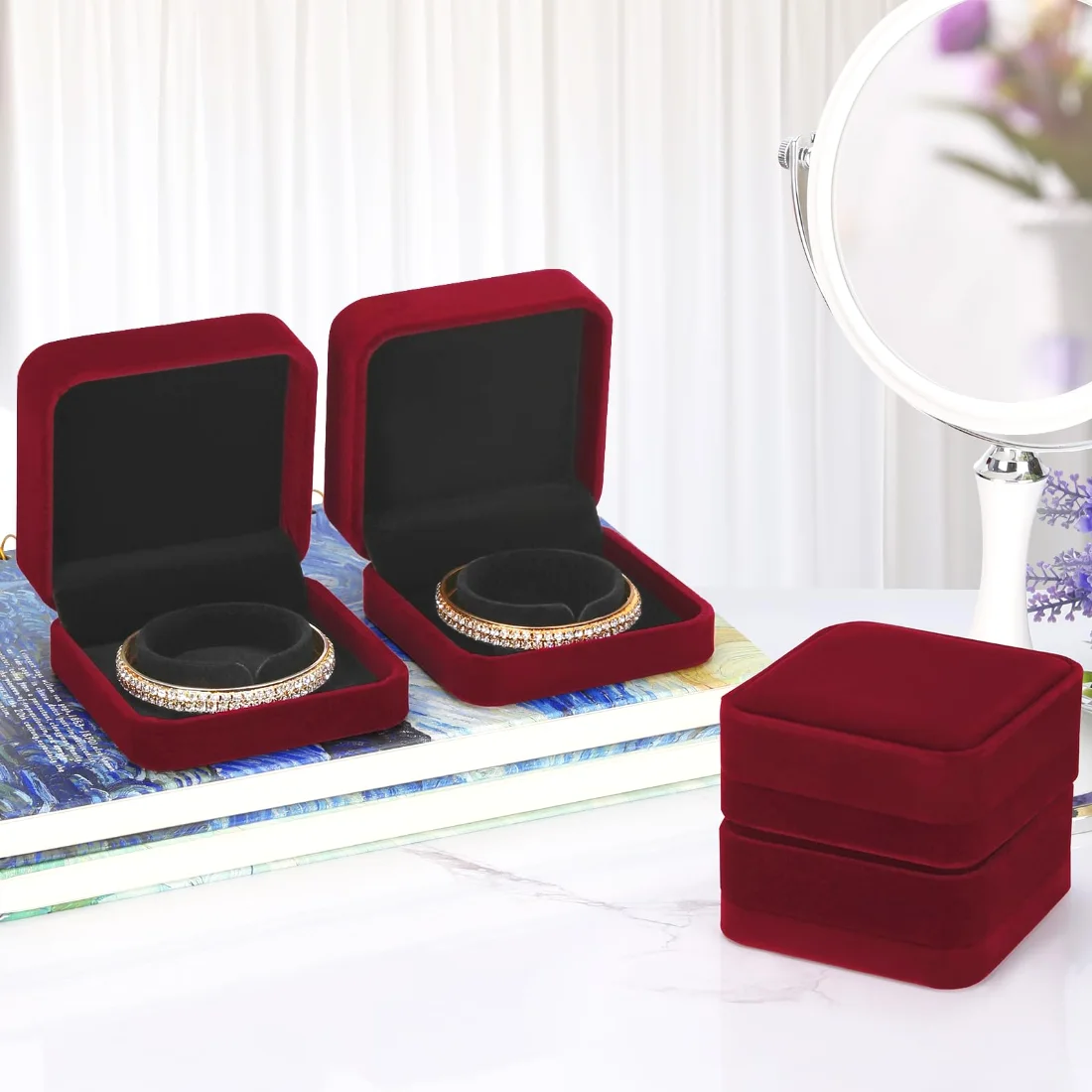 LETURE Velvet Bracelet Boxes, Set of 2 in Red, view 3