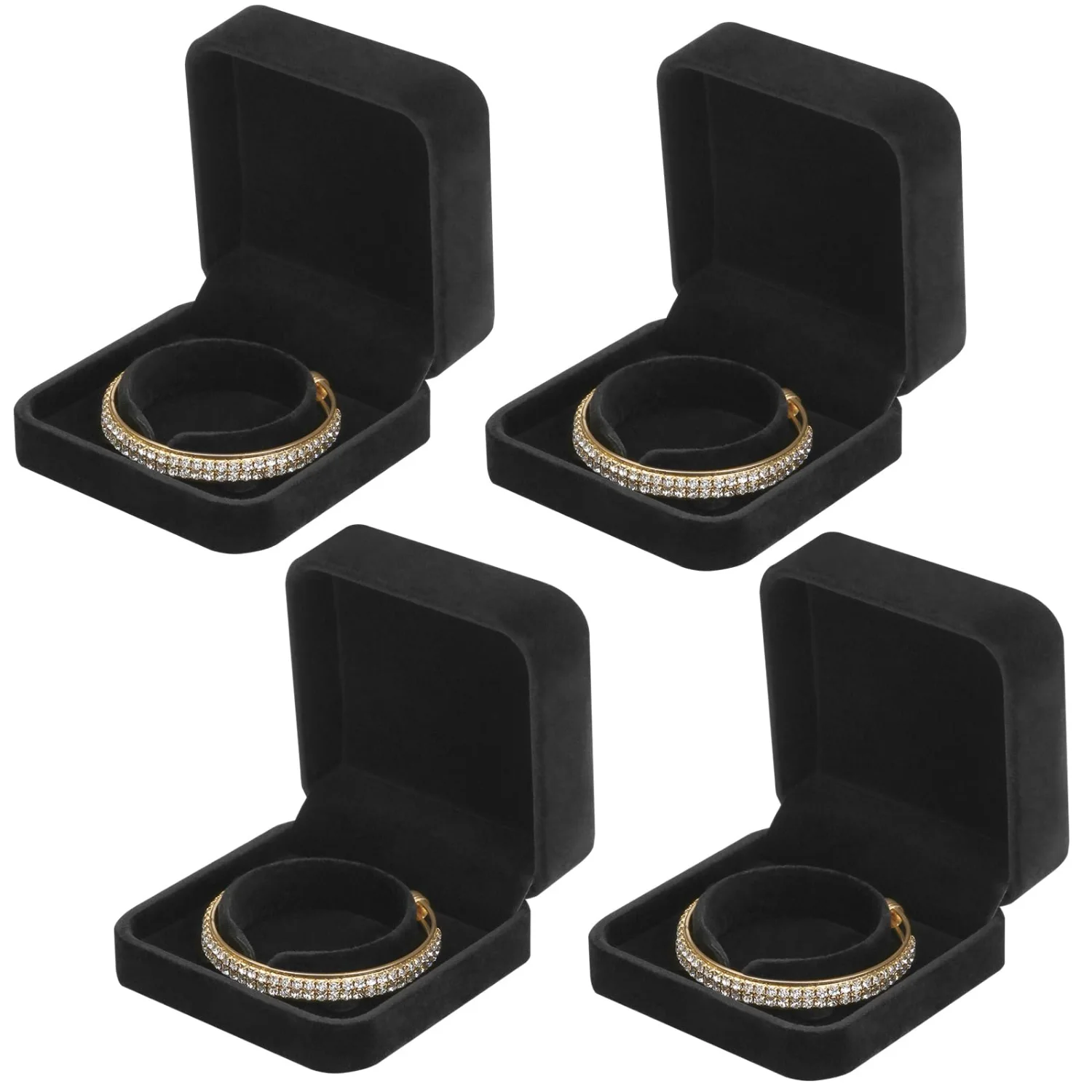 LETURE Velvet Bracelet Boxes, Set of 4 in Black