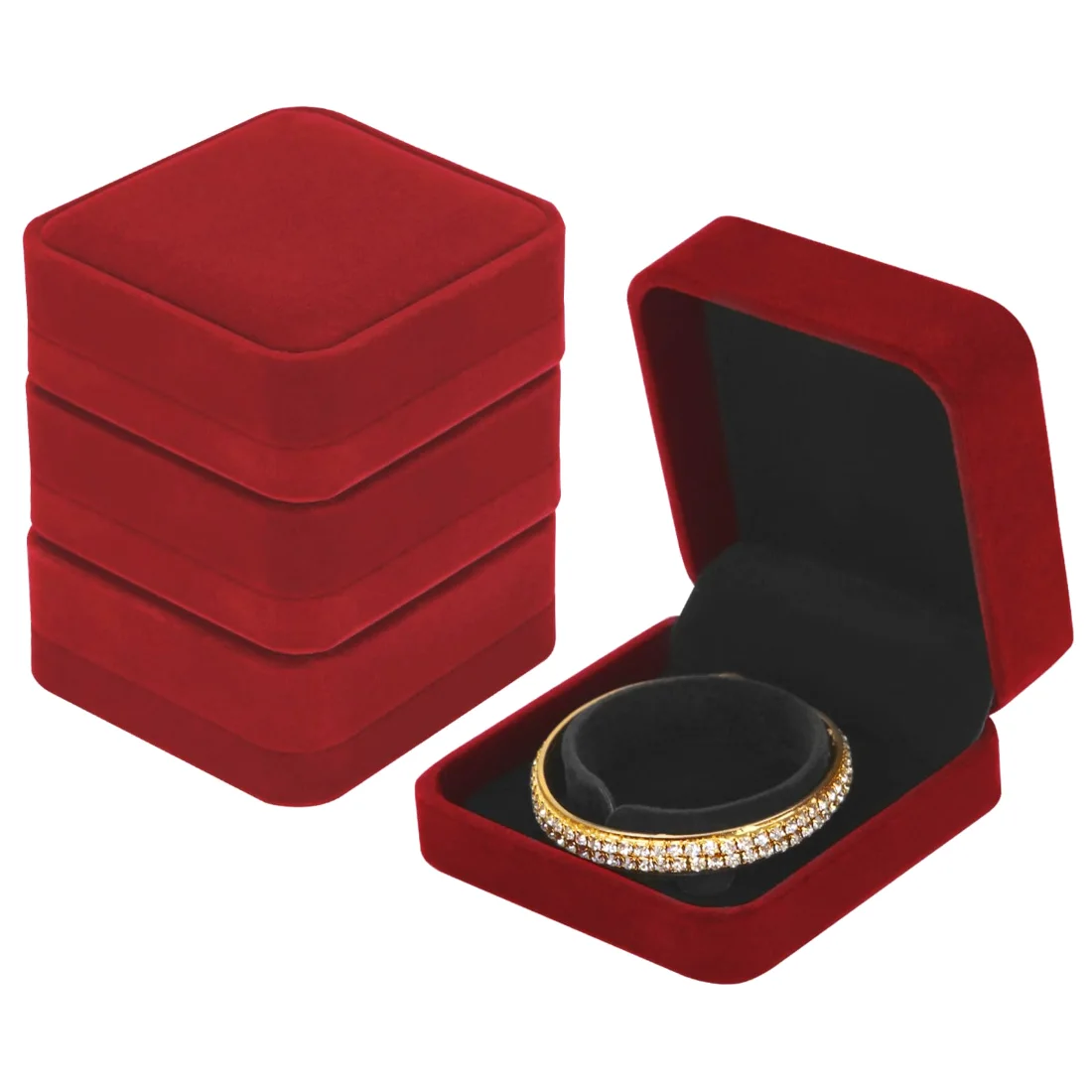 LETURE Velvet Bracelet Boxes, Set of 4 in Red, view 2