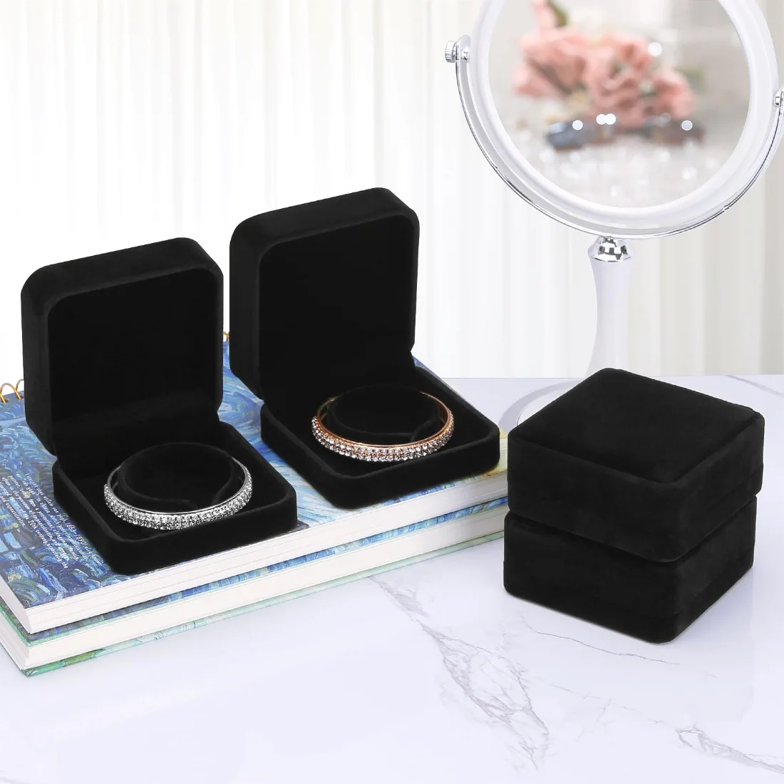 LETURE Velvet Bracelet Boxes, Set of 6 in Black, view 4