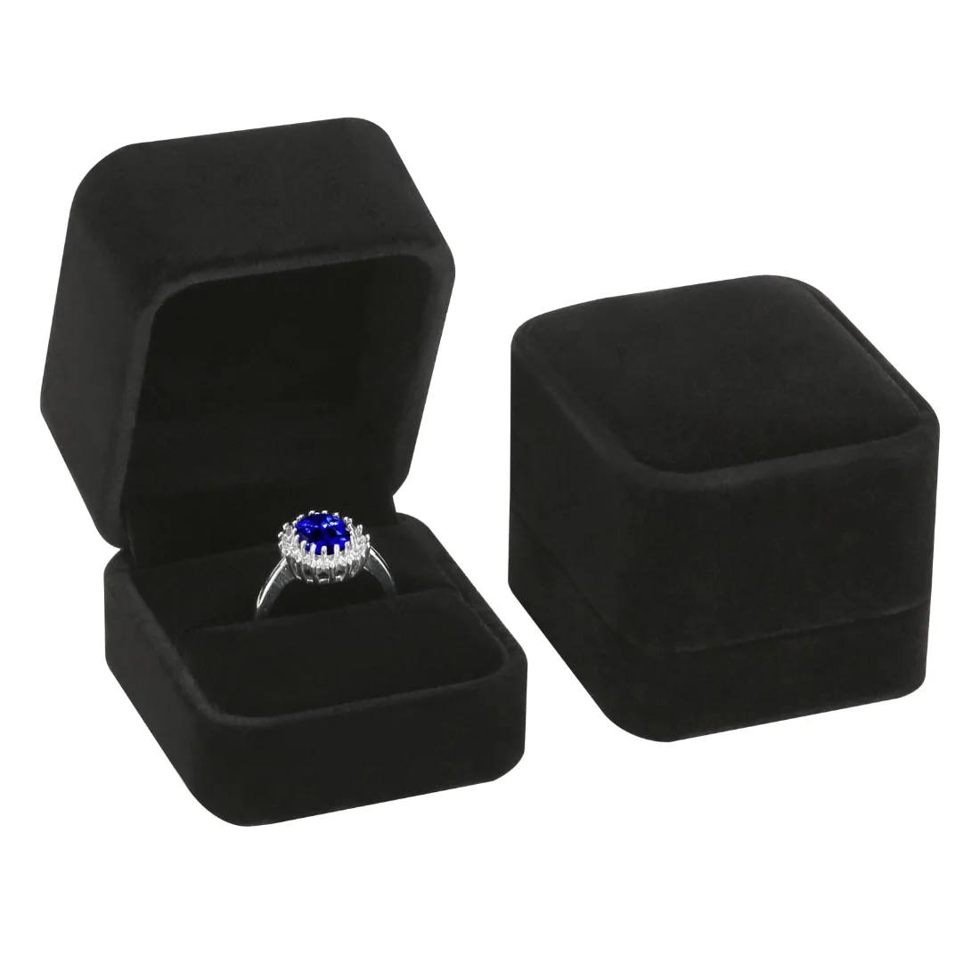 LETURE Velvet Double Ring Boxes, Set of 6 in Black, view 4