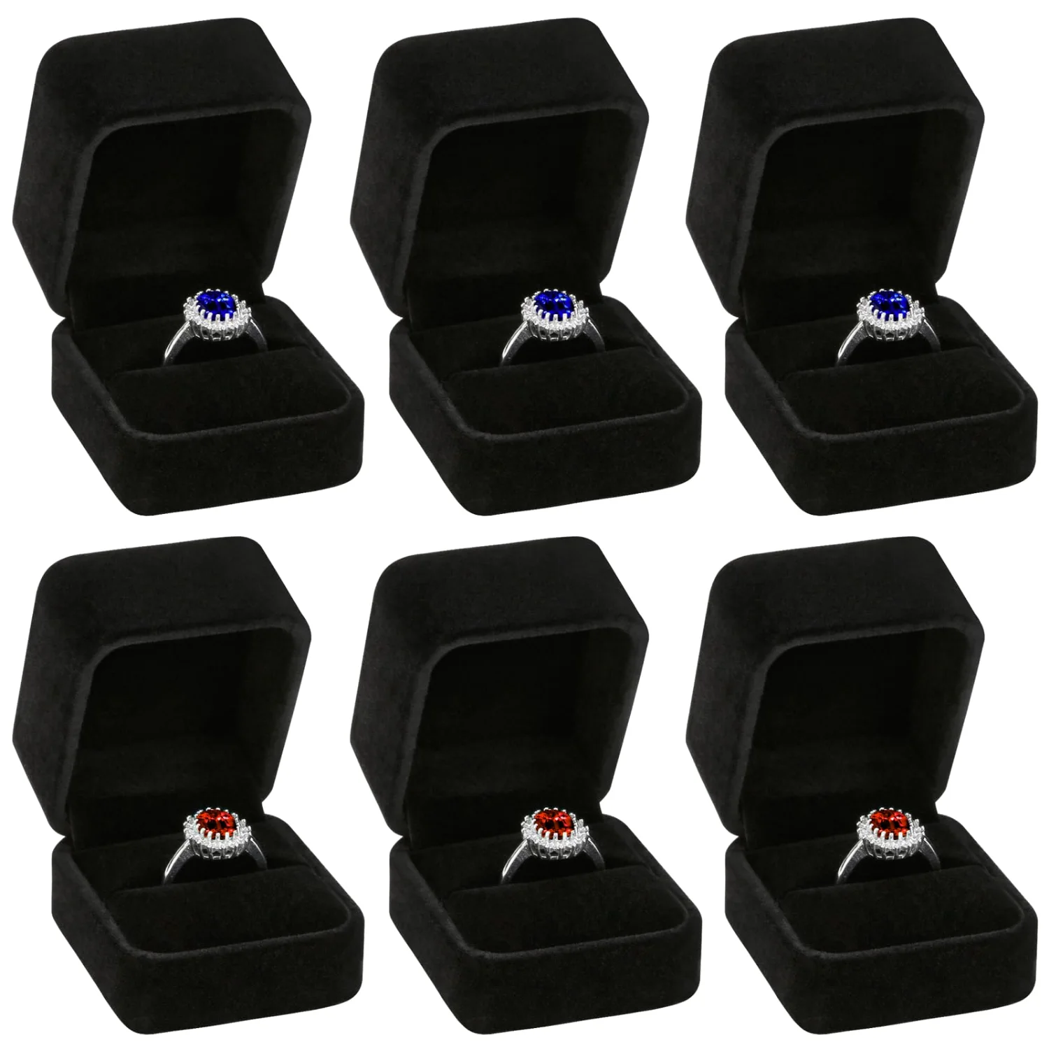 LETURE Velvet Double Ring Boxes, Set of 6 in Black