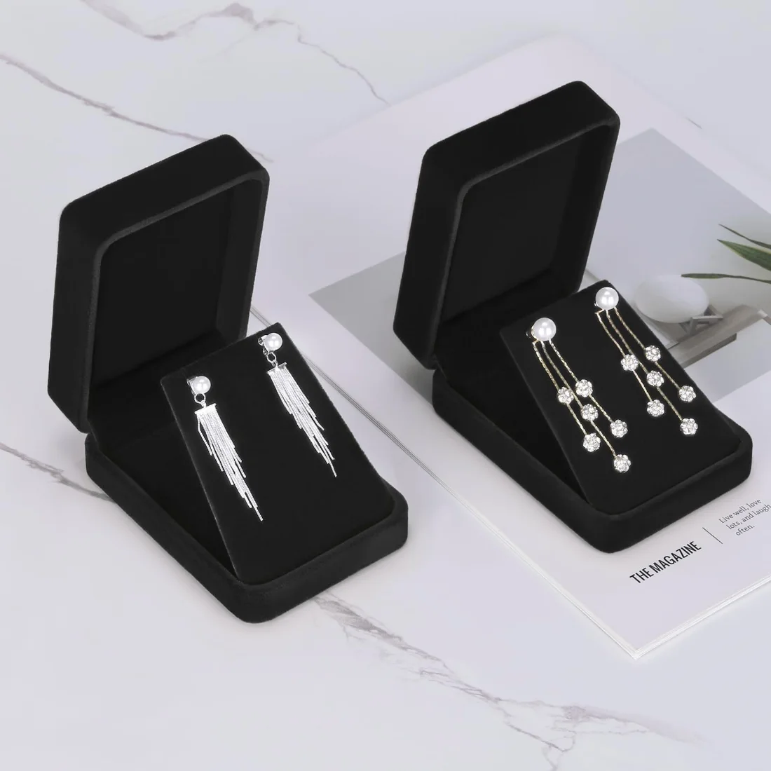 LETURE Velvet Pendant Boxes, Set of 2 in Black, view 5