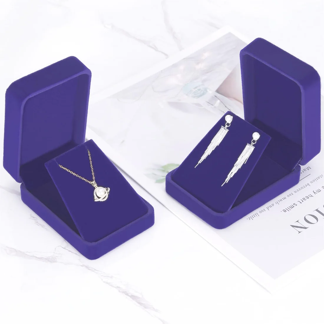 LETURE Velvet Pendant Boxes, Set of 2 in Blue, view 3