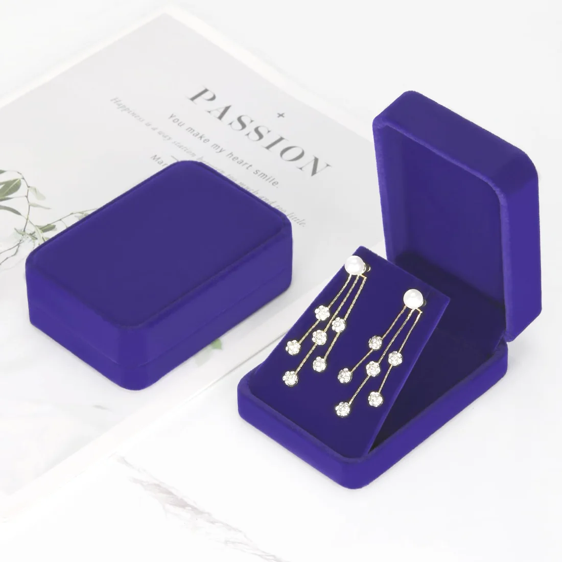 LETURE Velvet Pendant Boxes, Set of 2 in Blue, view 4