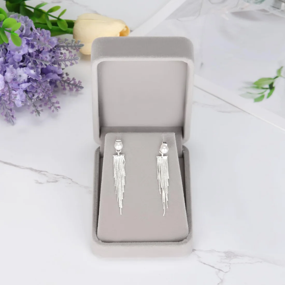LETURE Velvet Pendant Boxes, Set of 2 in Grey, view 3