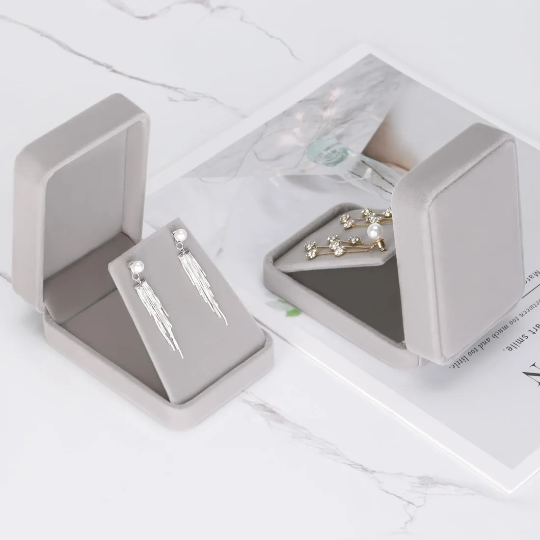 LETURE Velvet Pendant Boxes, Set of 2 in Grey, view 4