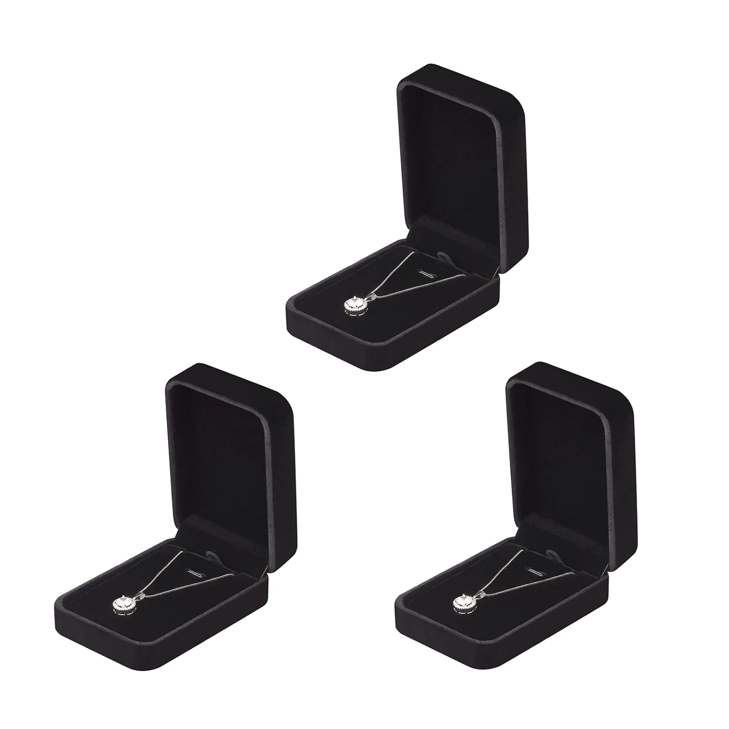 LETURE Velvet Pendant Boxes, Set of 3 in Black
