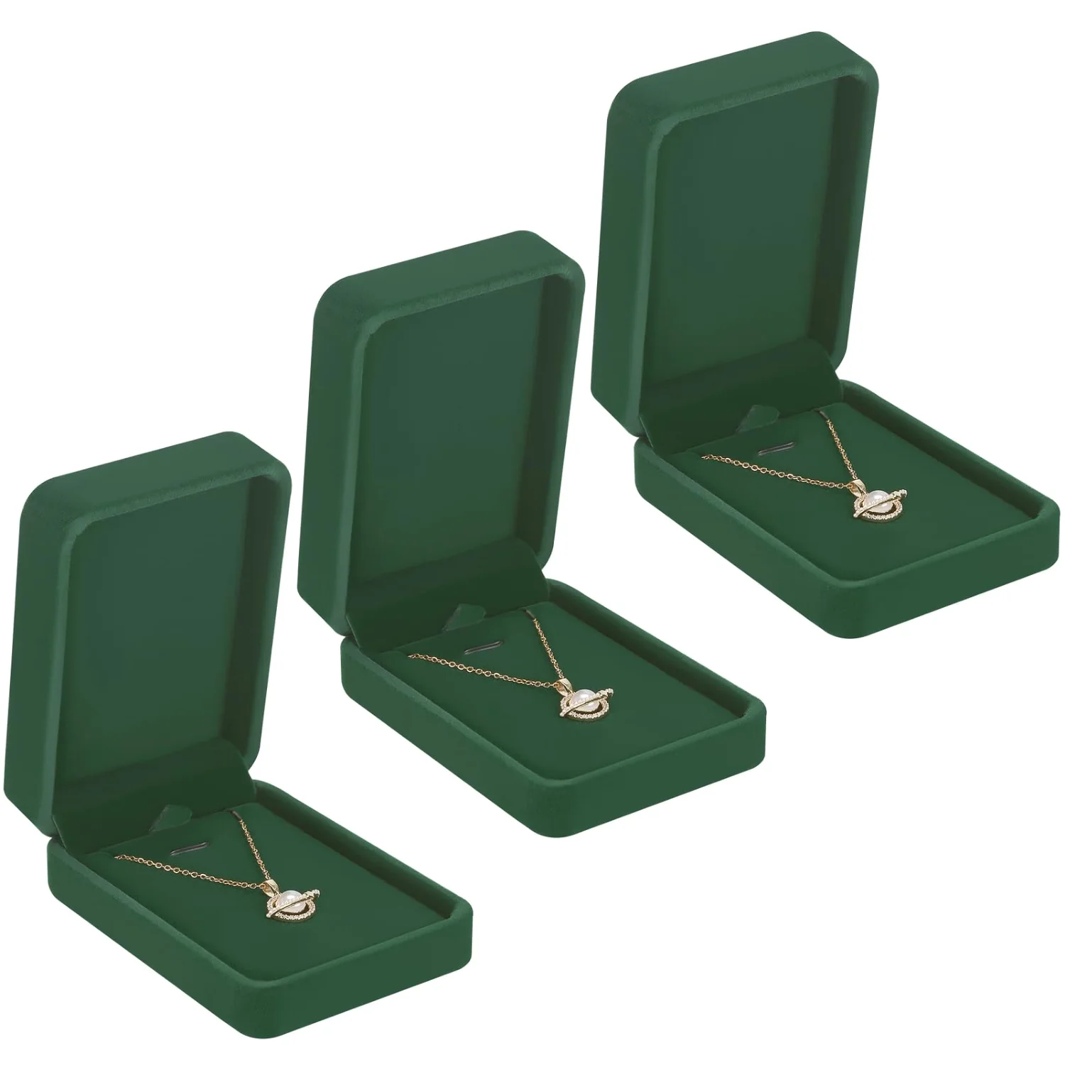 LETURE Velvet Pendant Boxes, Set of 3 in Green