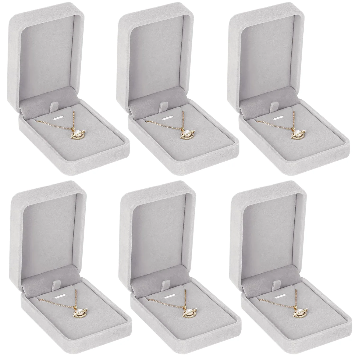 LETURE Velvet Pendant Boxes, Set of 6 in Grey