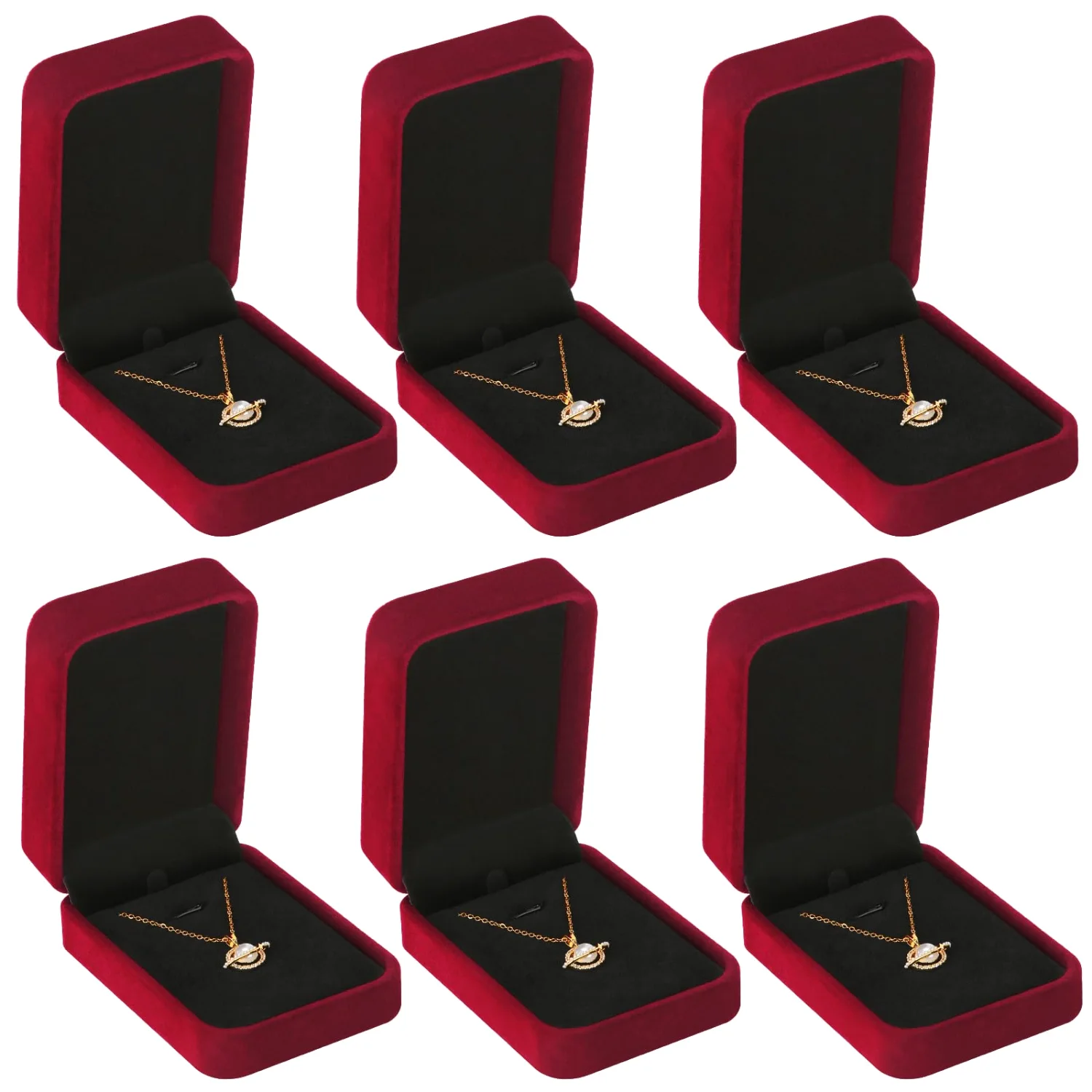 LETURE Velvet Pendant Boxes, Set of 6 in Red