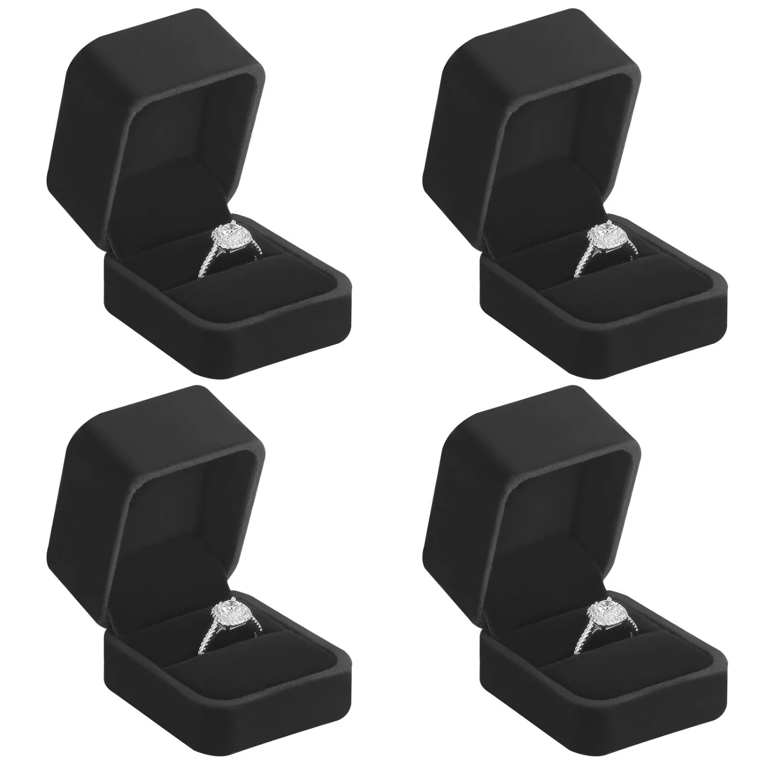 LETURE Velvet Ring Boxes, Set of 4 in Black