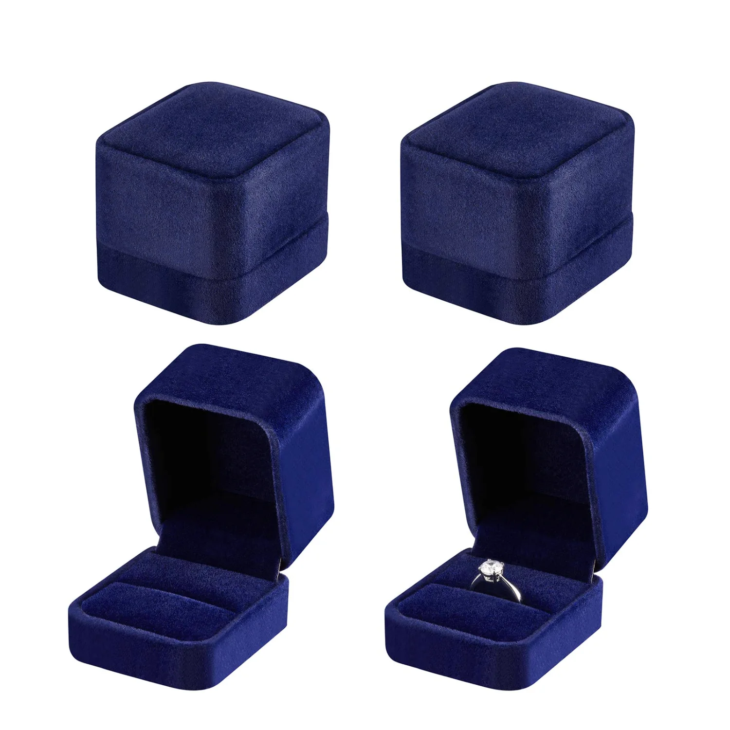 LETURE Velvet Ring Boxes, Set of 4 in Blue