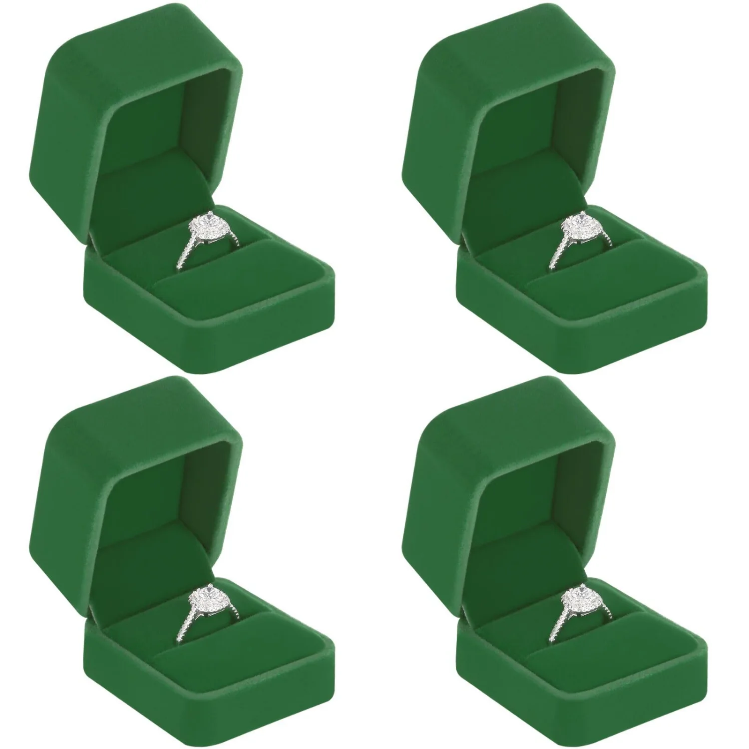 LETURE Velvet Ring Boxes, Set of 4 in Green