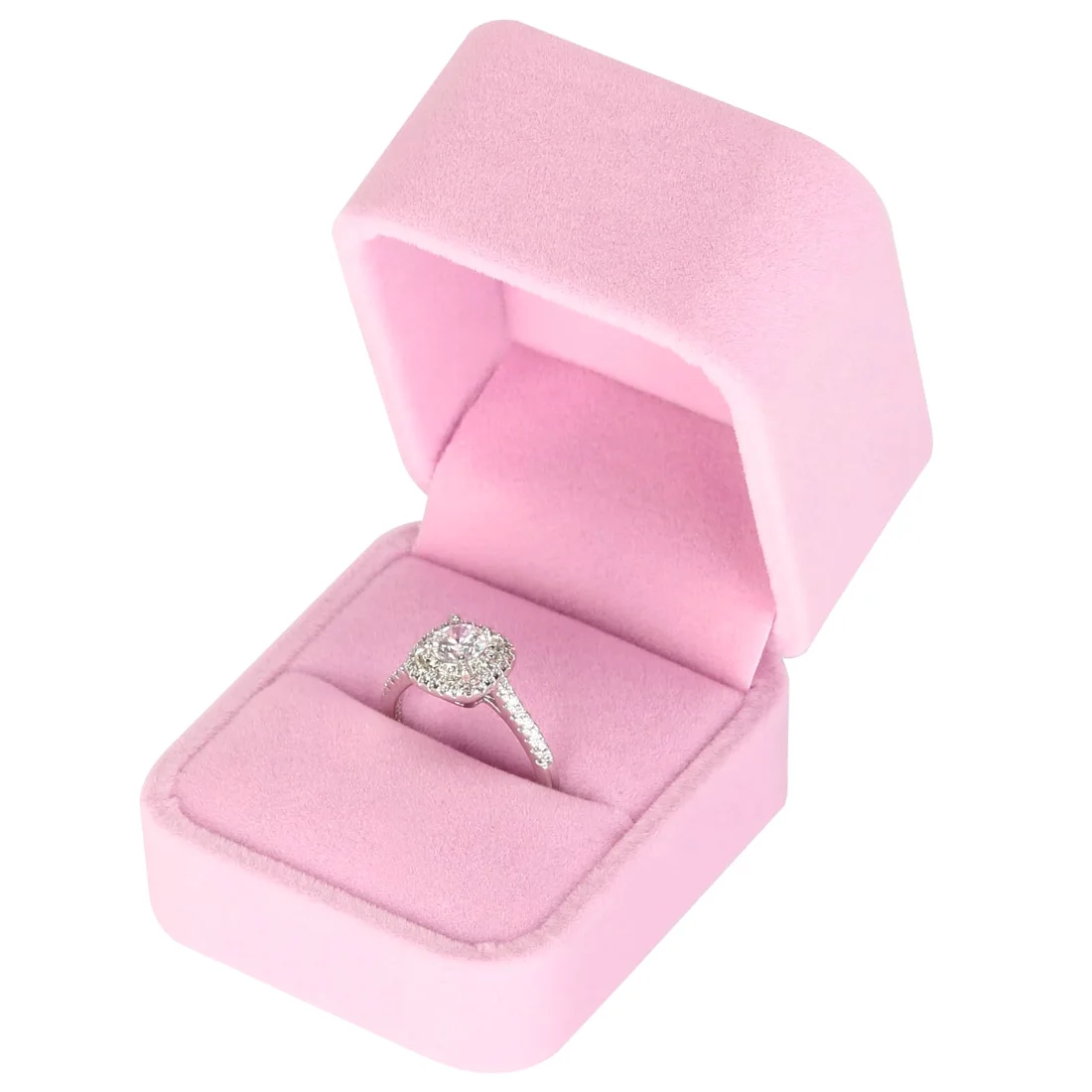 LETURE Velvet Ring Boxes, Set of 4 in Pink, view 2