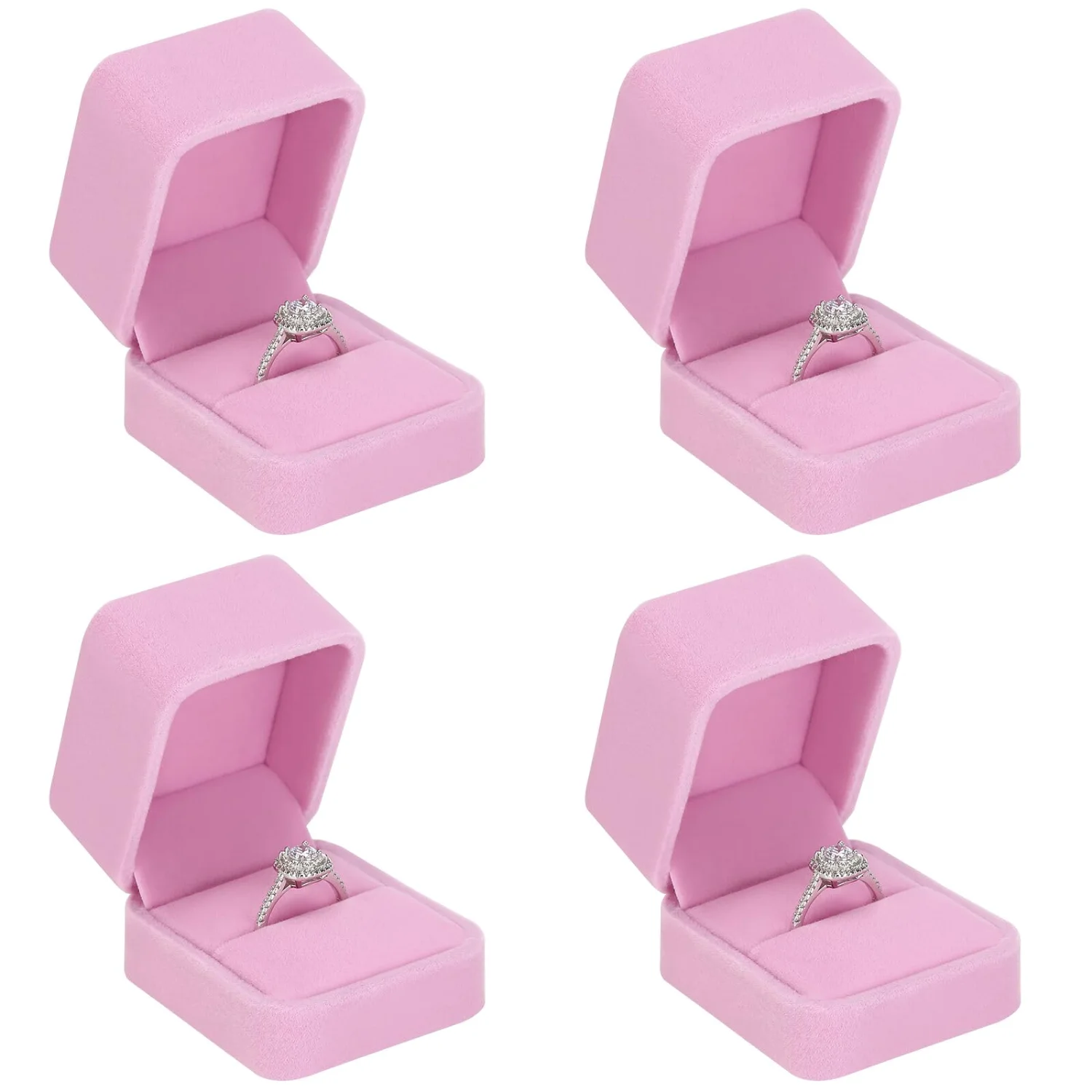 LETURE Velvet Ring Boxes, Set of 4 in Pink