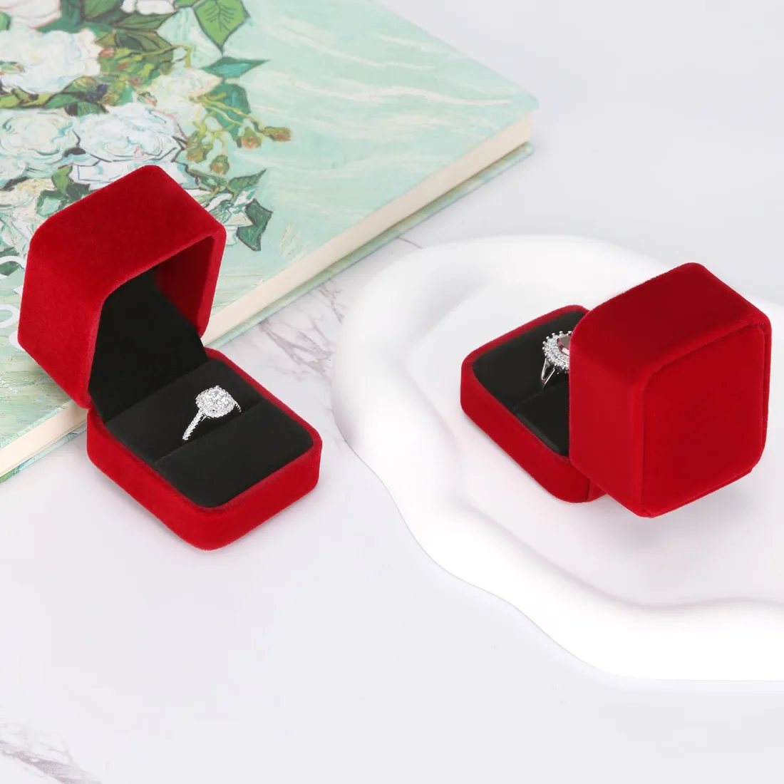 LETURE Velvet Ring Boxes, Set of 4 in Red, view 4