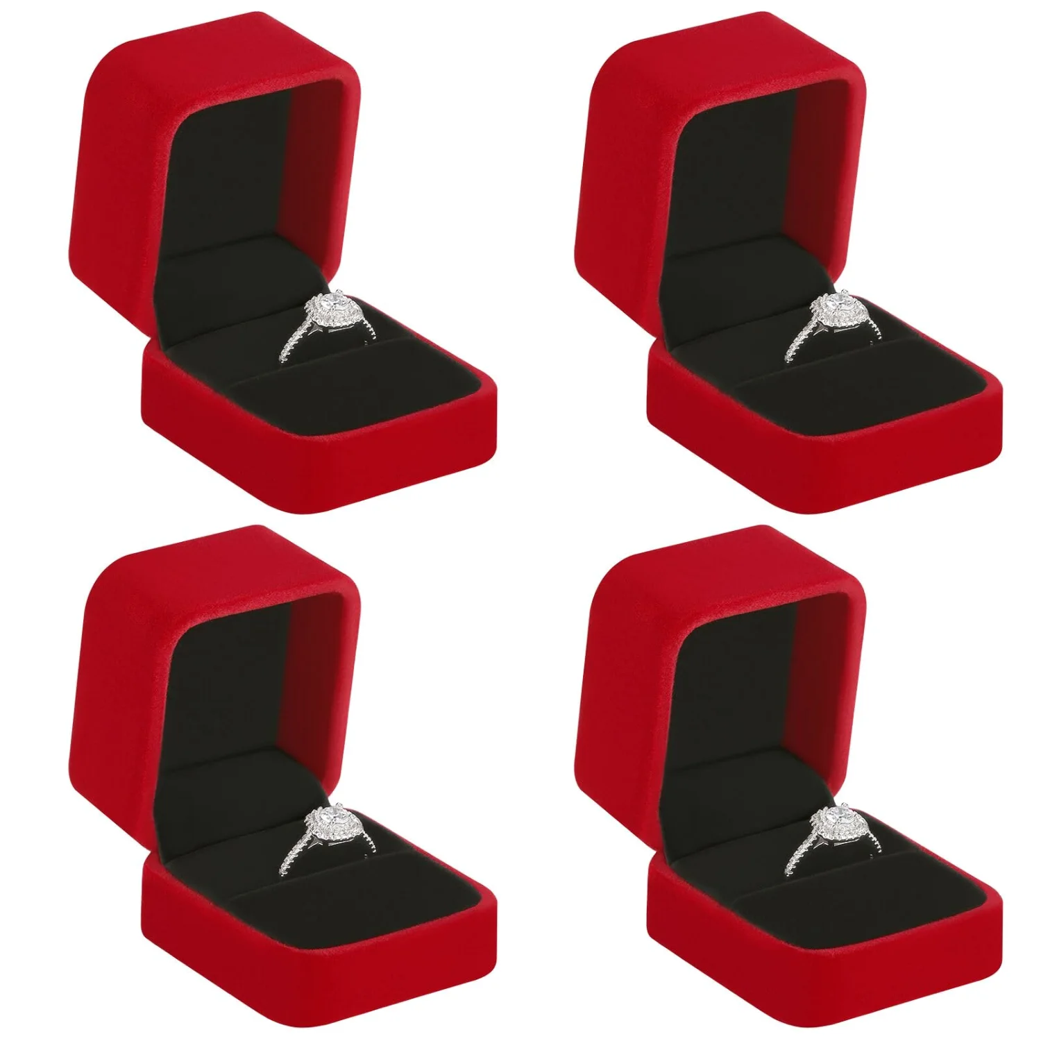 LETURE Velvet Ring Boxes, Set of 4 in Red
