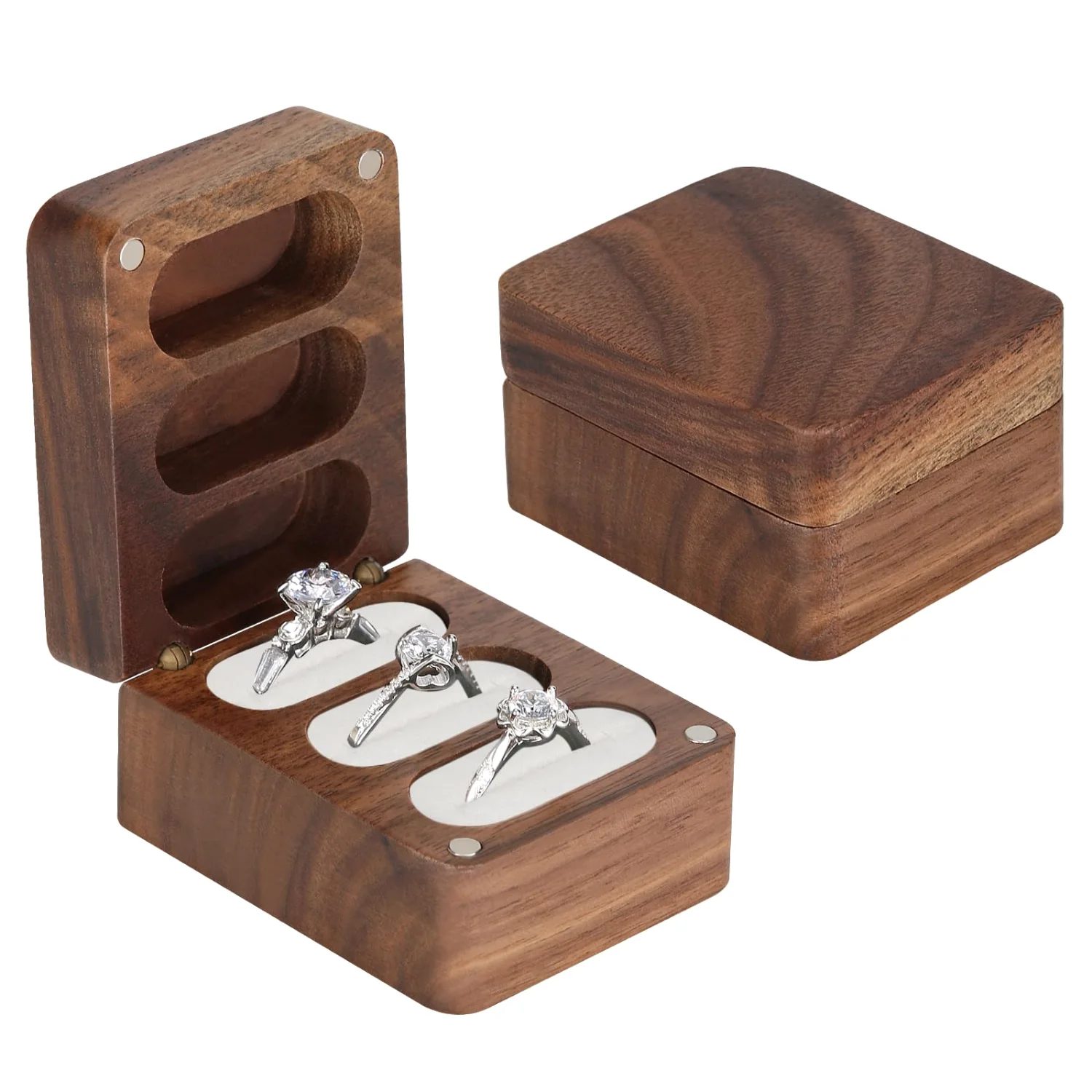 LETURE Wooden 3-Slot Ring Box in White lining