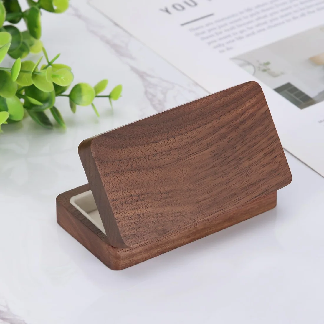 LETURE Wooden Double Wedding Ring Box in White lining, view 2