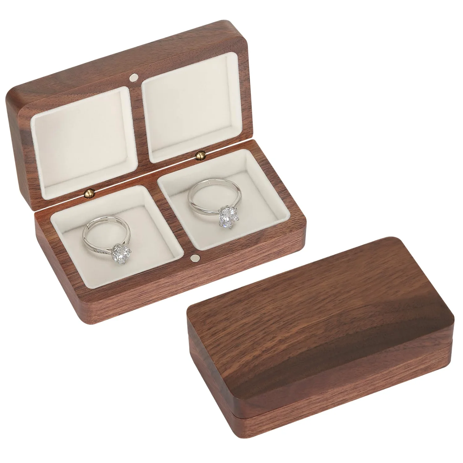 LETURE Wooden Double Wedding Ring Box in White lining