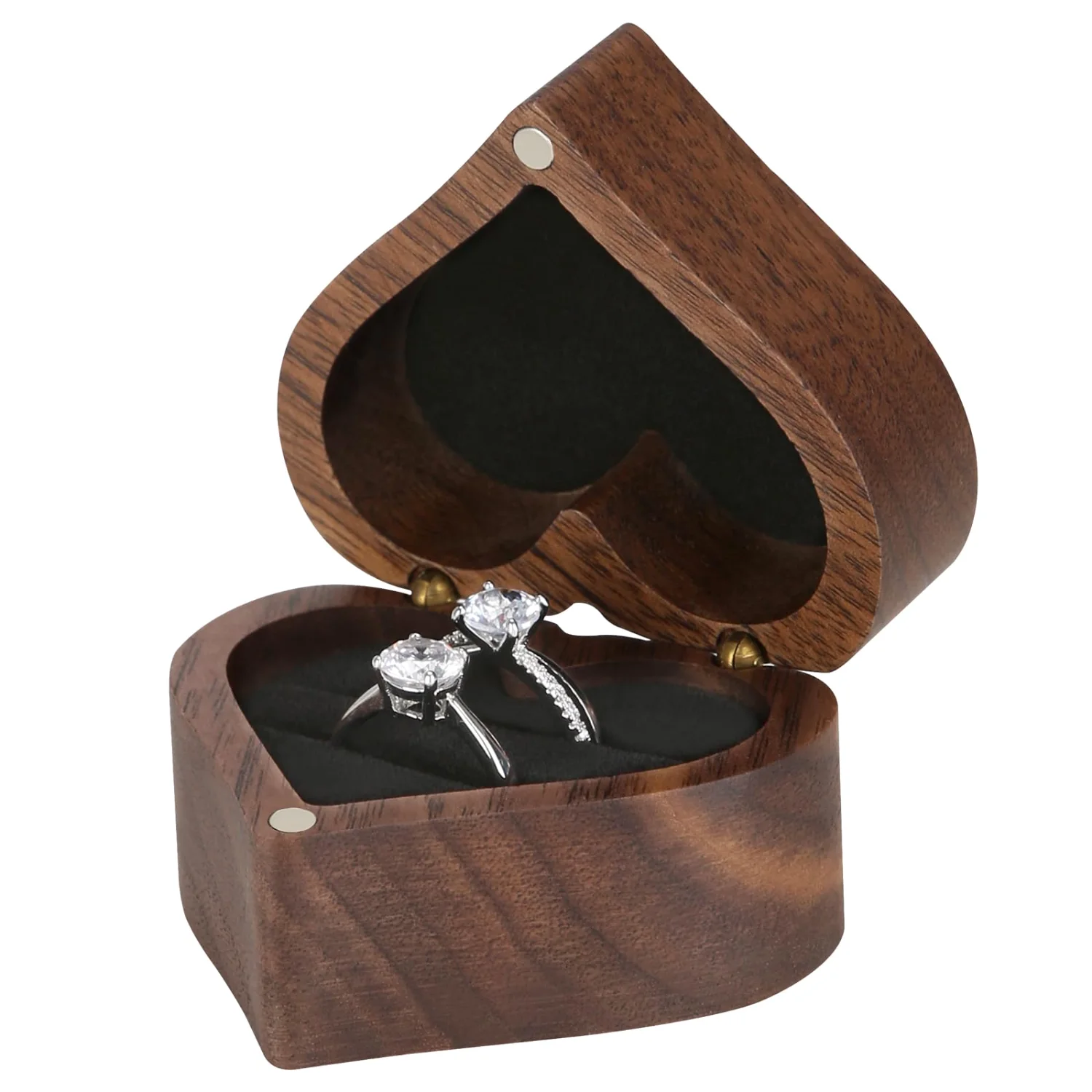 LETURE Wooden Heart Ring Box in Black lining, 2 slots