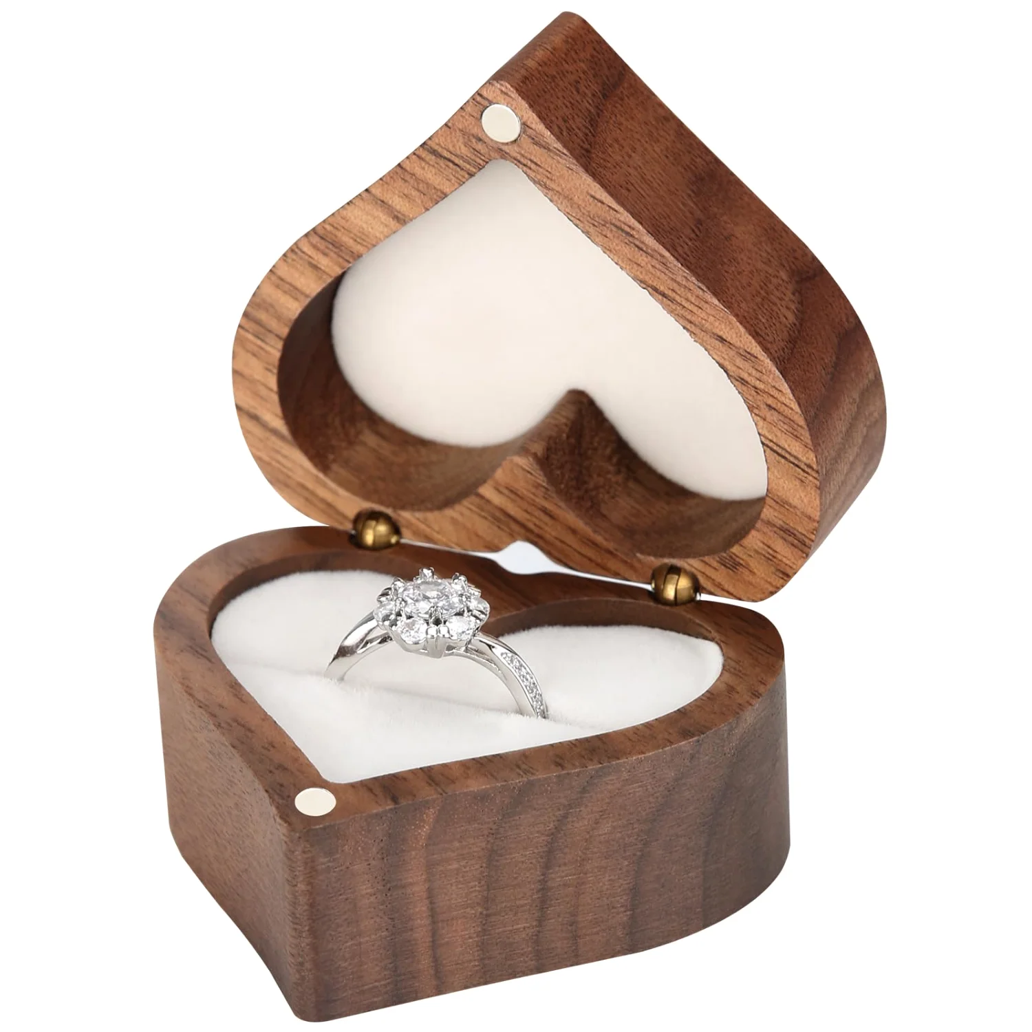 LETURE Wooden Heart Ring Box in White lining, 1 slot