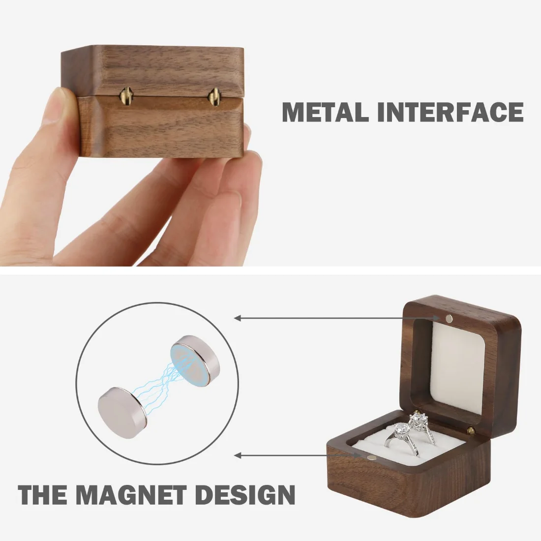 LETURE Wooden Ring Box in White lining, 2 slots, view 3
