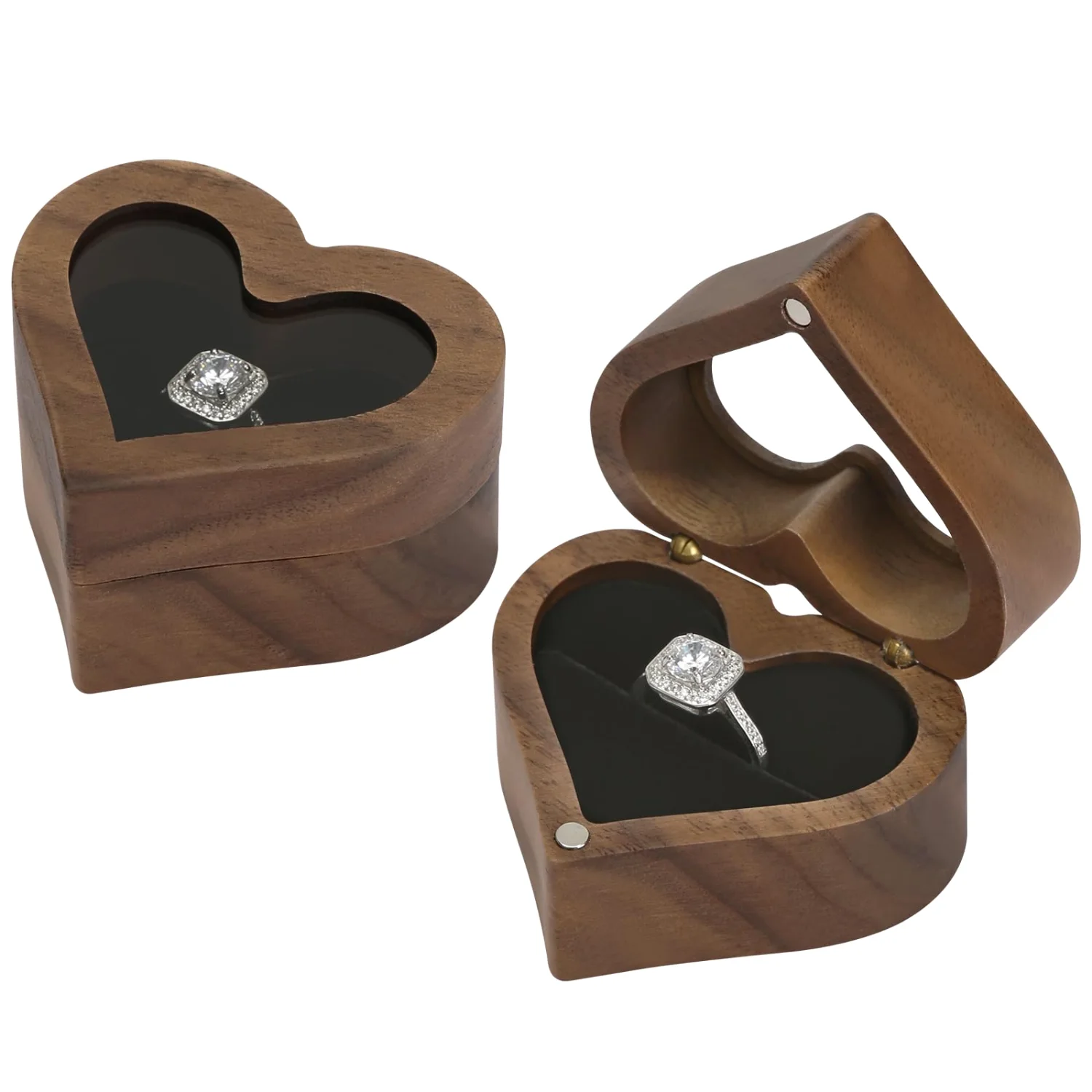 LETURE Wooden Ring Display Box with Clear Lid in Black lining, 1 slot